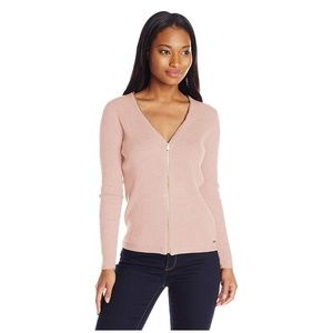 Women's Ribbed zipper-front cardigan sweater XS